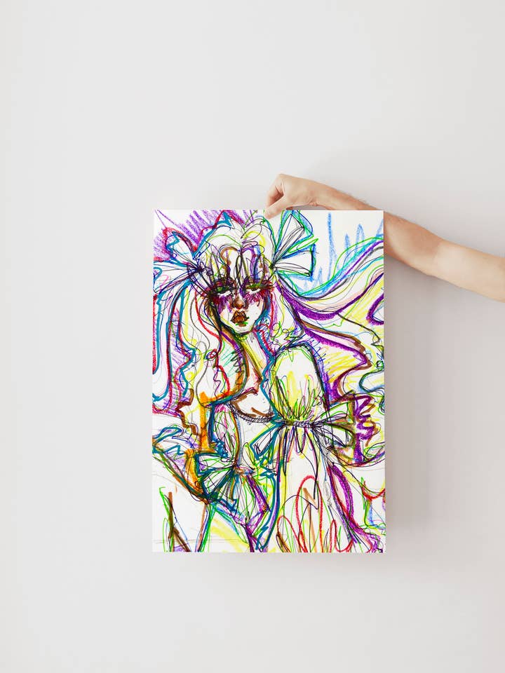 Trippy Levende Farverig Mode Skitse Kunsttryk for engroshandel hos Rhinestone Rodeo Art