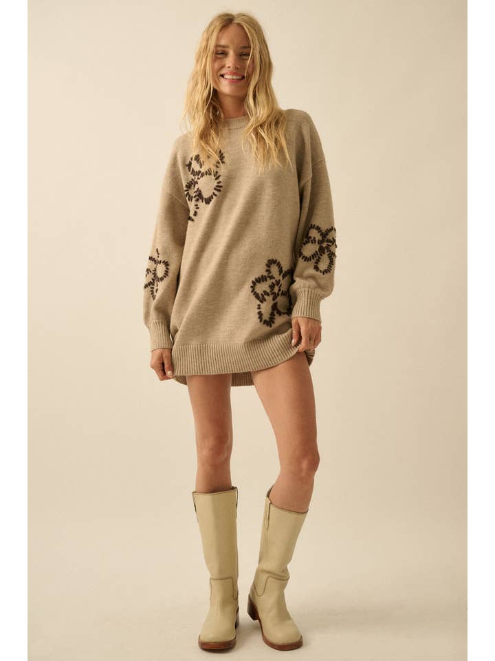 Promesa USA - Wholesale Dress - Women's - Floral Embroidered Mock-Neck Mini Sweater Dress9