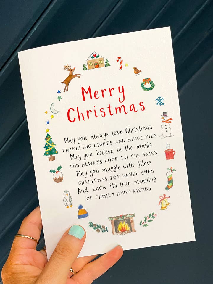 Illustreret børnejulekort med digt for engroshandel hos Ruby and Rafe