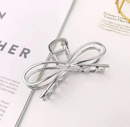 Thomas and Lee Company - Wholesale Hair Clip - Women's - Bow Hair Claw Clip Gold + Silver1