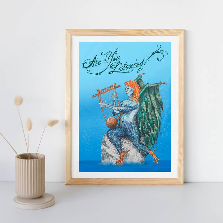 Are You Listening? Art Print - Siren Harpy Greek Mythology for wholesale by Hannah Kate Makes