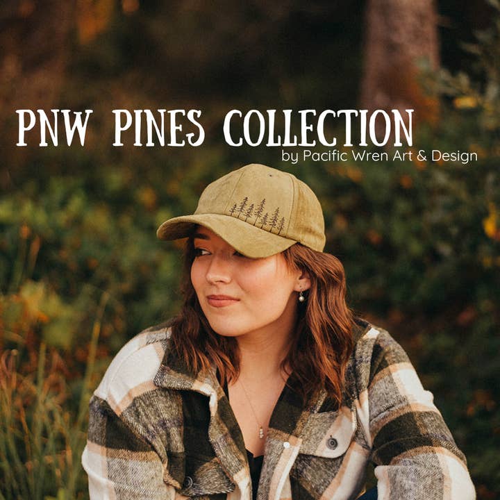 Wood-Burned Baseball Cap - PNW Pines Collection for wholesale by Pacific Wren Art & Design