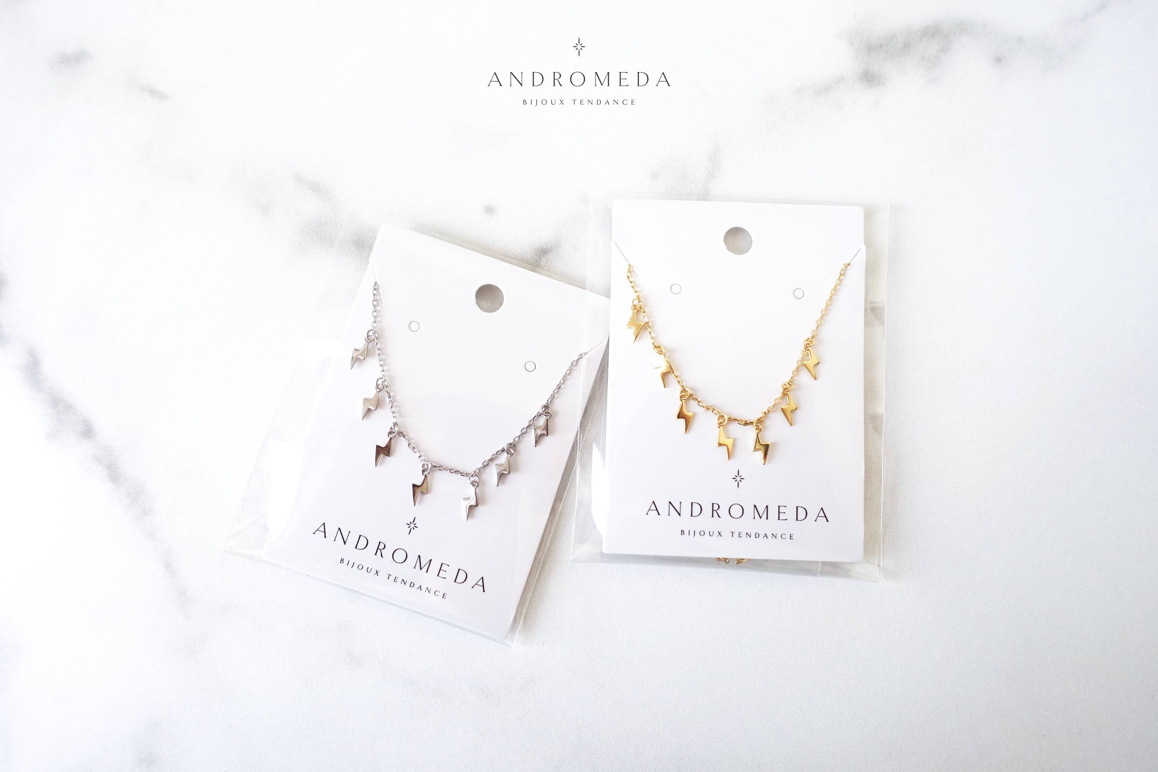 Andromeda Bijoux - Wholesale Pendant/Charm Necklace - Lightning Bolt Layering Necklace, Gold Vermeil or Silver0