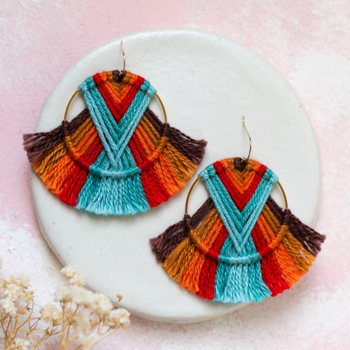 DREAM CATCHER SUNSET EARRINGS, MACRAME EARRINGS for wholesale by Prachi's Bohemian Art