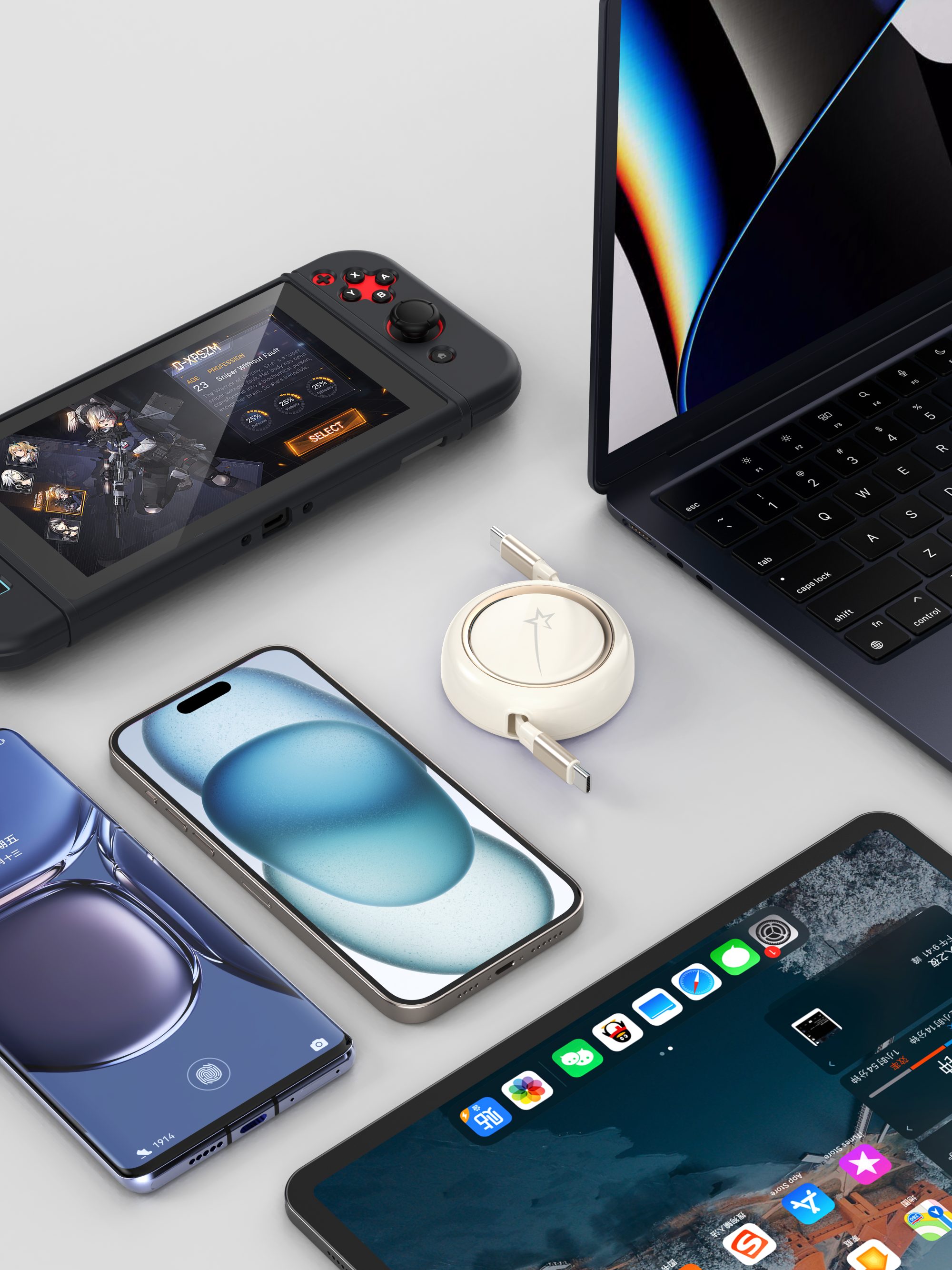 LAX Gadgets – wholesale Laddningskabel – Infällbar 100W USB-C till USB-C 4ft kabel - detaljhandelsförpackning8