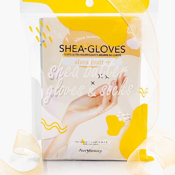 AvryBeauty - Vendita all'ingrosso Kit leviganti per la pelle - Vacanze: Kit 6 Pezzi Guanti e Calzini al Burro di Karité0