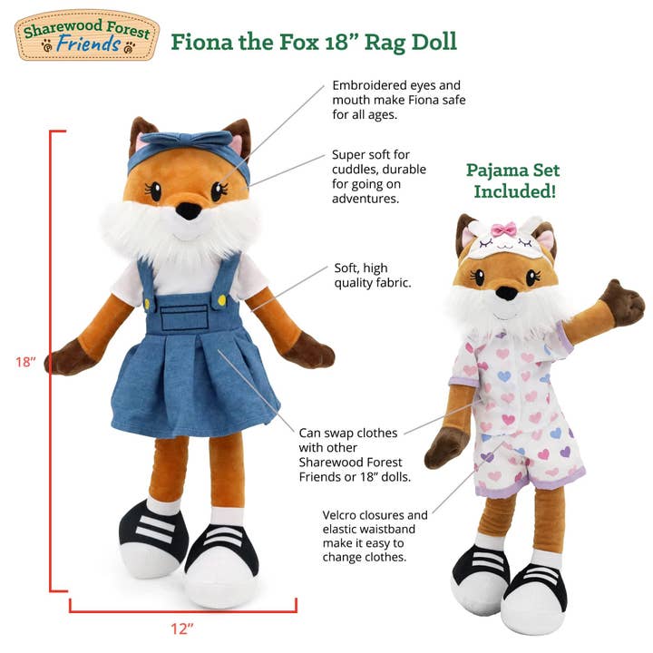 OrangeOnions - Wholesale Doll - Kids - Sharewood Forest Friends 18 Inch Rag Doll Fiona the Fox