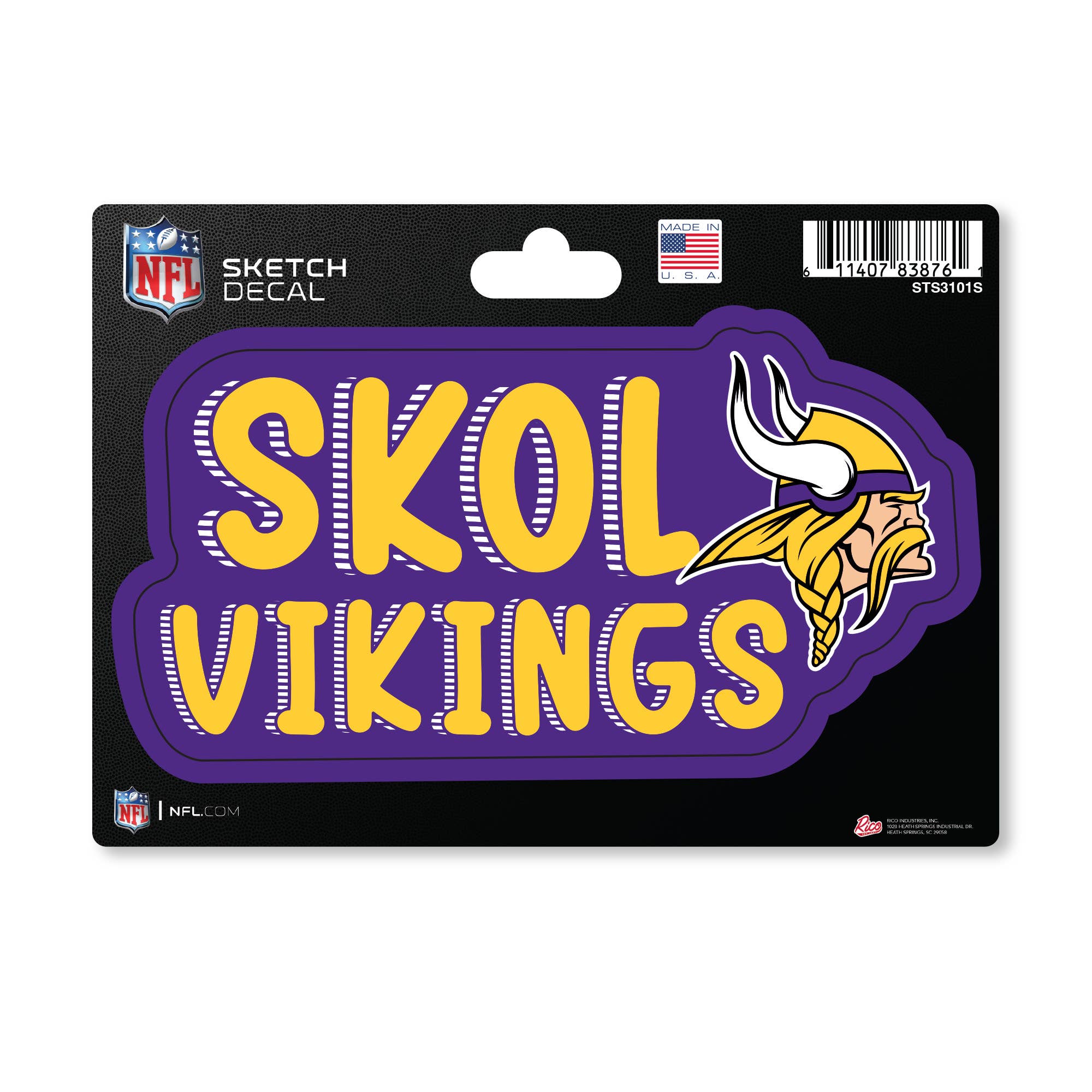 Rico Industries - Wholesale Car Decorative Charm - Unisex - NFL Football Minnesota Vikings Sketch Look 4" X 6" Decal0