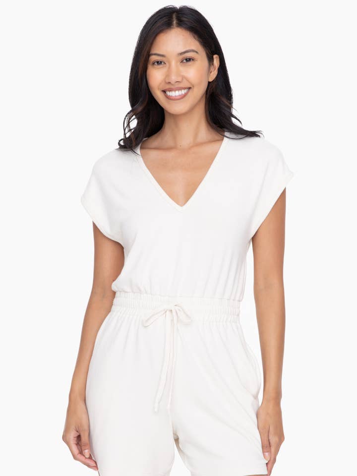 Brushed Hacci V-Neck Romper for wholesale by Mono B