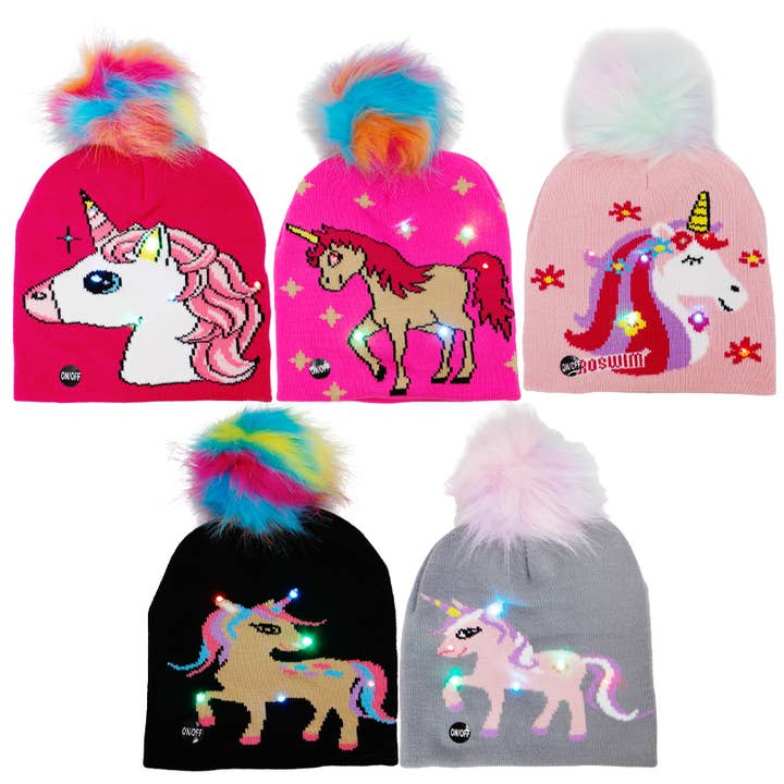 Cap Zone – wholesale Mössa - Barn – Little Girls Unicorn LED-upplyst kort mössa