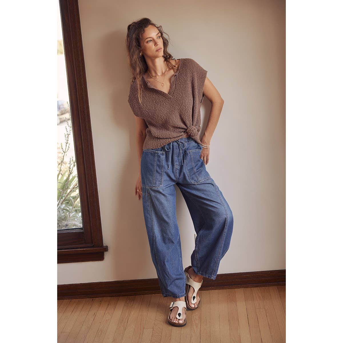 ESSENTIAL DENIM WASHED BALLOON LEG DENIM PANTS for wholesale on Faire17