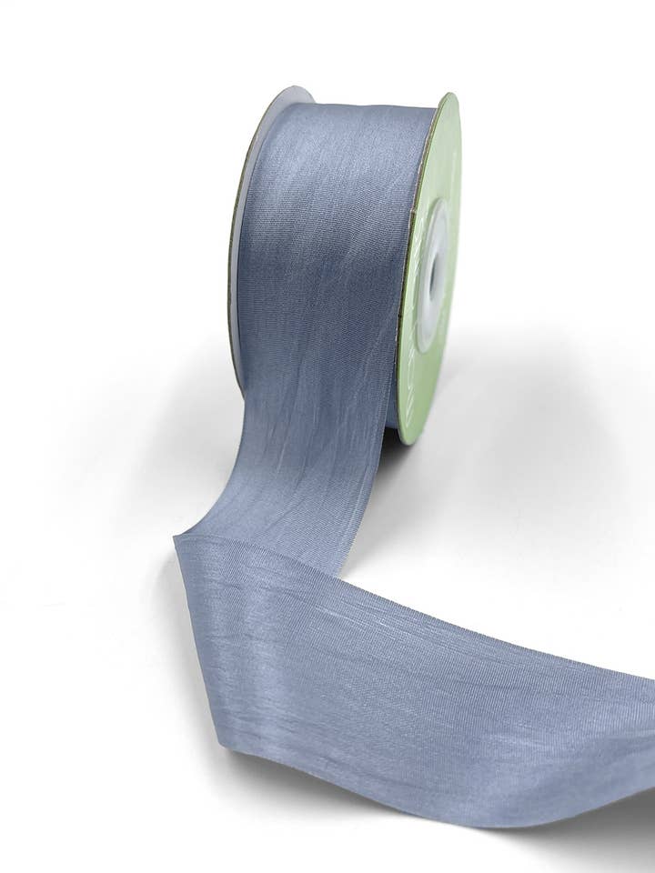 Ruban 100 % soie tissé à la main bleu poussiéreux de 1,25 po pour la vente par May Arts Ribbon