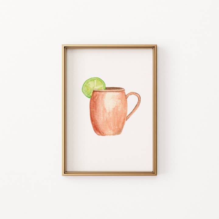 Moscow Mule Cocktail Print Watercolor, 5x7 Bar Cart Art for wholesale by Shop Like You Live Here