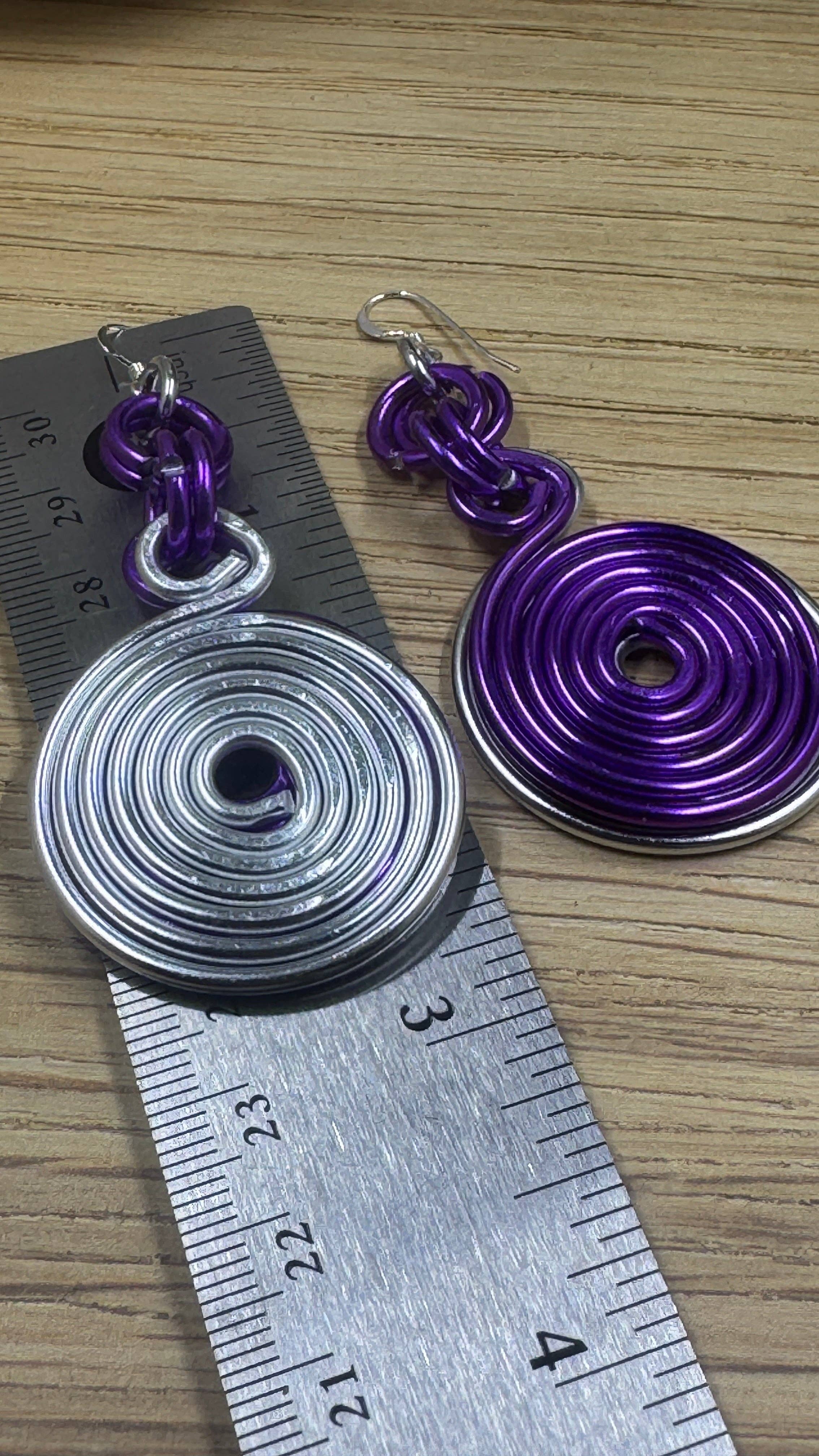 Jewelry With Me - Wholesale Dangle Earrings - Silver and Purple Double Disk Earrings with Sterling Silver Ear Wires5
