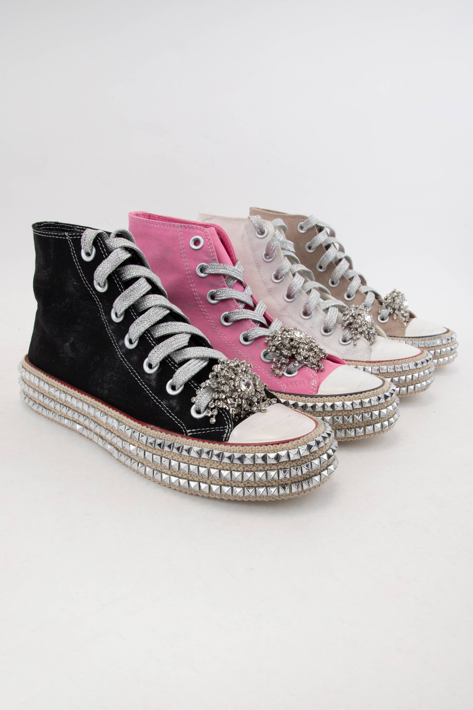 CCOCCI - Wholesale Lifestyle Sneakers - Women's - ASH-01 BEDAZZELED DECOR ROCKSTUD PLATFORM HIGH TOP SNEAKERS21