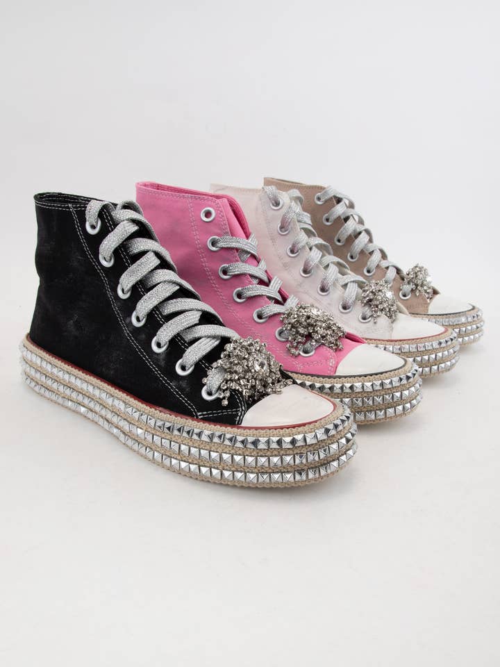 CCOCCI - Wholesale Lifestyle trainers – Women′s - ASH-01 BEDAZZELED DECOR ROCKSTUD PLATFORM HIGH TOP SNEAKERS21