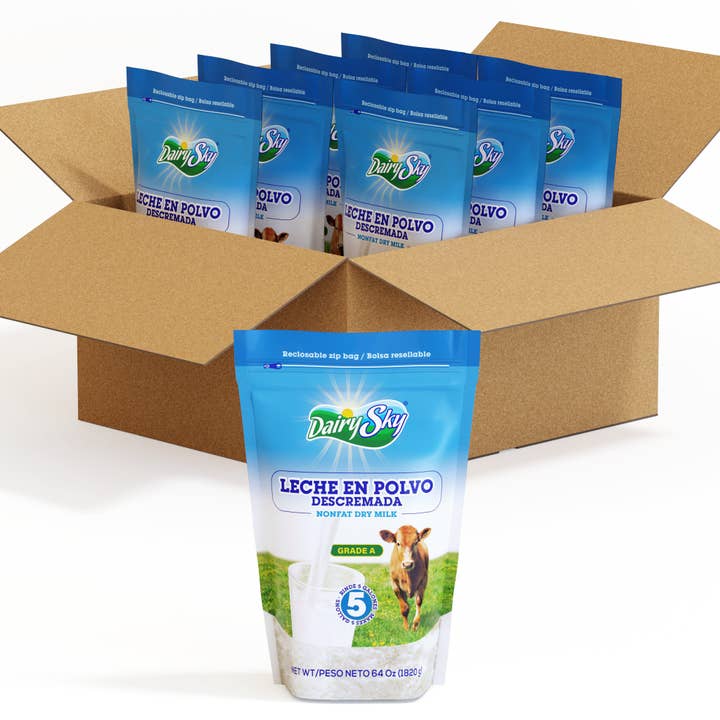DairySky Magermilchpulver – 64 oz wiederverschließbarer Beutel, 8er-Packung | Für Cafés, Großvorbereitung & Backen für den Großhandel von DairySky