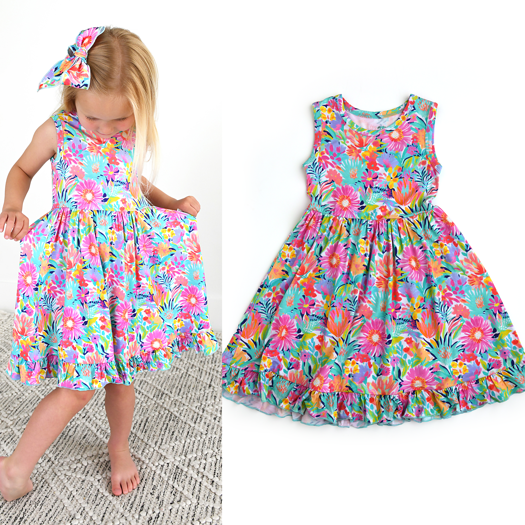Gigi and Max - Wholesale Dress - Kids - Megan Floral Tank Twirl Dress Bamboo 1