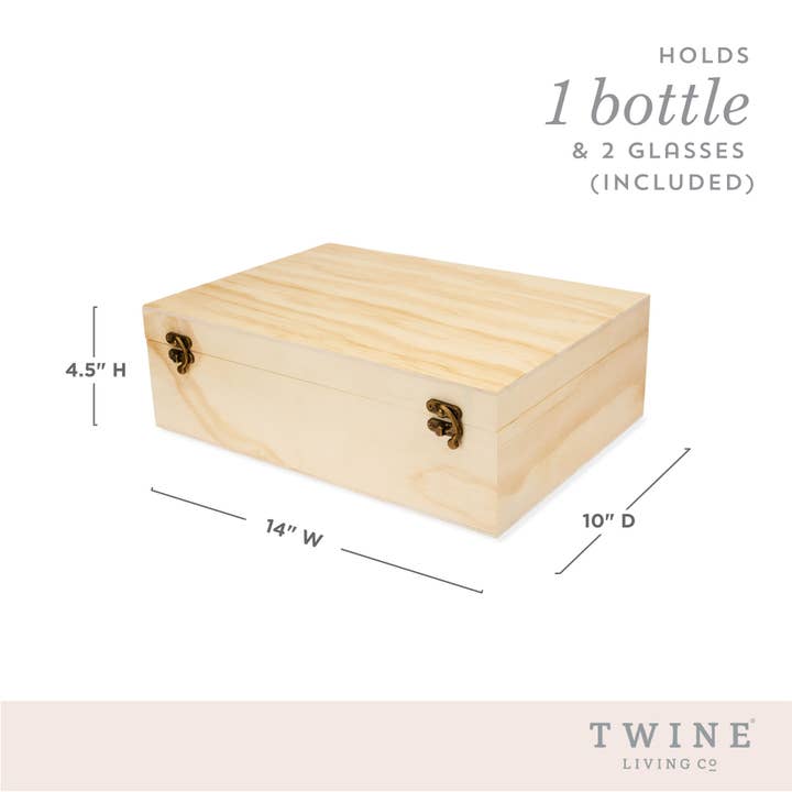 Twine - Wholesale Gift Box - Wood Champagne Gift Box w/ 2 Stemless Flutes - "Congrats"