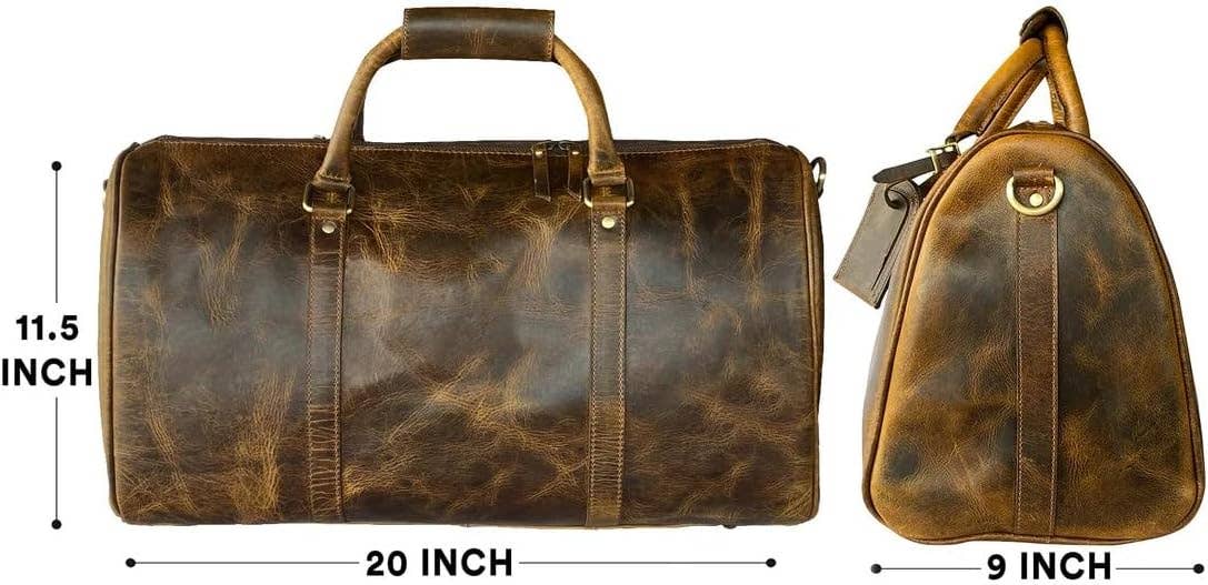 Tuzech Leather - Vente Sac à bandoulière – unisexe - Sac de voyage en cuir vintage 20” bagage de voyage unisexe3