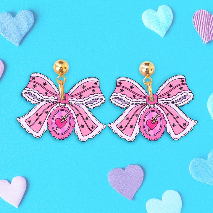 Romance Book Bow Earrings, Valentine's Jewelry Bookish Merch for wholesale by Momenti di Vita