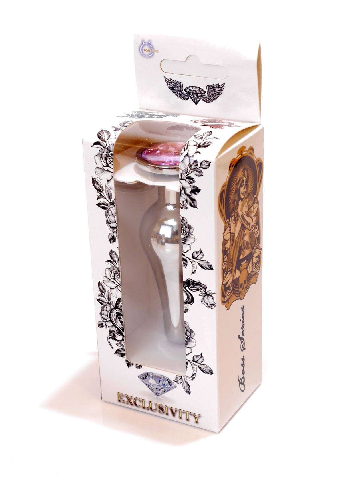 Kinky Pleasure – Brinquedo sexual por atacado – Bossoftoys - 64-00072 - Grande Plug Anal Prateado - plug anal com pedra rosa - comprimento 9 cm - diâmetro 2,9 cm - caixa com janela de cor8