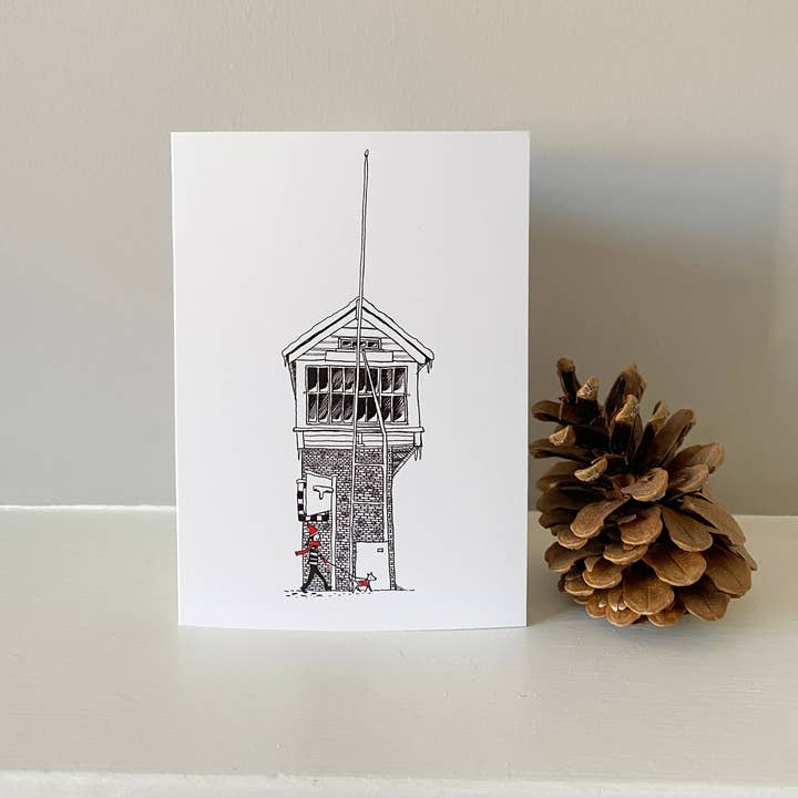 Carte de Noël Signal Box A6 pour la vente par Juliet Thomas Doodles