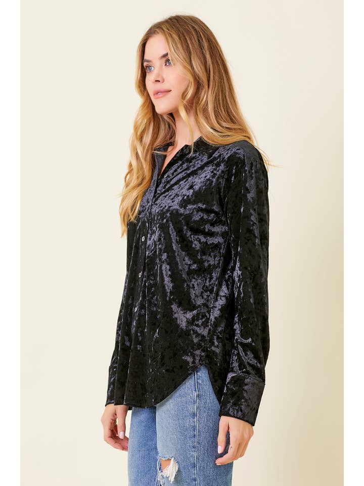 Mystree - Wholesale Button Down Shirt - Women's - 60323 Button Down Velvet Shirt