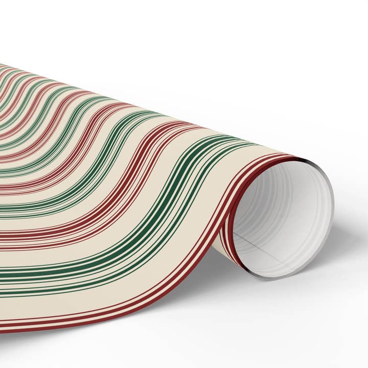 Lokipawz - Wholesale Wrapping Paper Roll - Festive Red & Green Striped Wrapping Paper