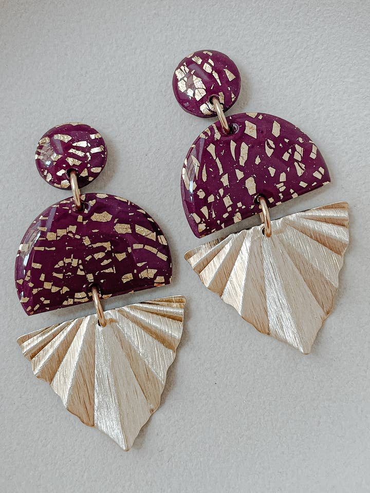 Bordeaux & Gold Polymer Clay Earrings for wholesale by LESVARANDCLAY