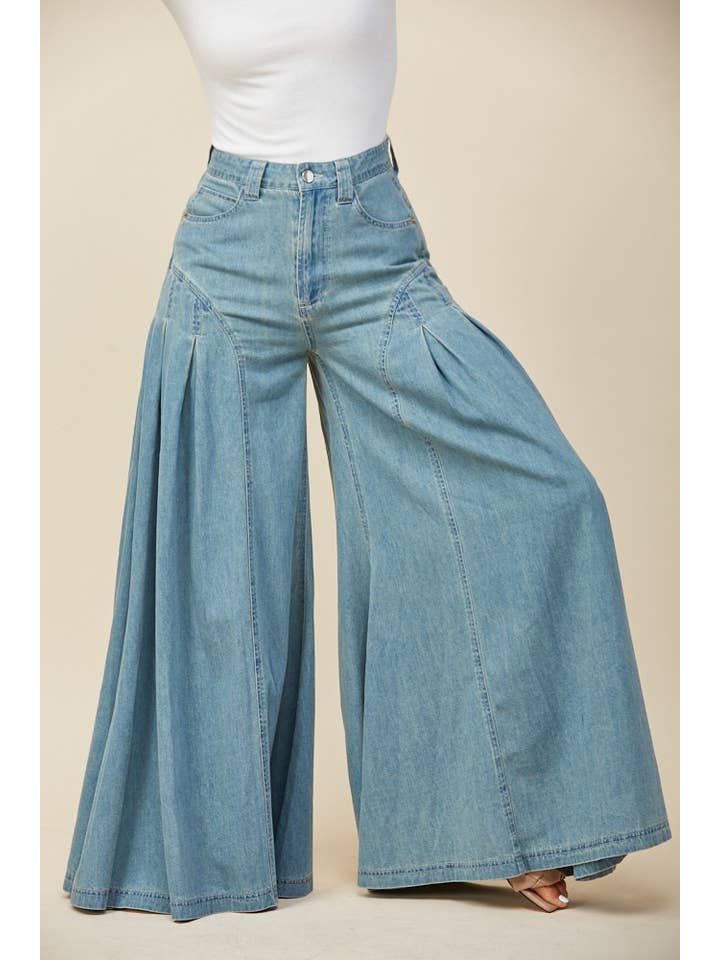 WIDE LEG PALAZZO FLOWY DENIM JEANS HIGH RISE PANTS for wholesale on Faire7