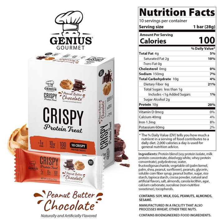 Genius Gourmet - Wholesale Snack Bar - Crispy Protein Treat - Peanut Butter Chocolate - 10 Count3
