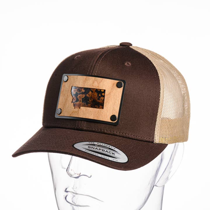 Last Best Supply Co – Großhandel Trucker-Cap – Unisex – Montana Kirschholz & Kupferplatte Patch Trucker Cap - Braun & Khaki0