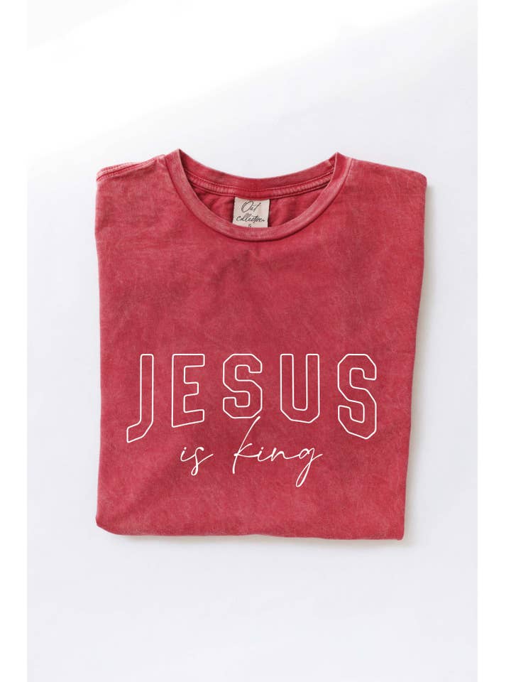 OAT COLLECTIVE - Wholesale Screen Printed T-Shirt - Women's - JESUS IS KING Mineral Washed Graphic Top