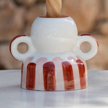 Menorca ceramic candle holder - Stripes for wholesale by Oustao