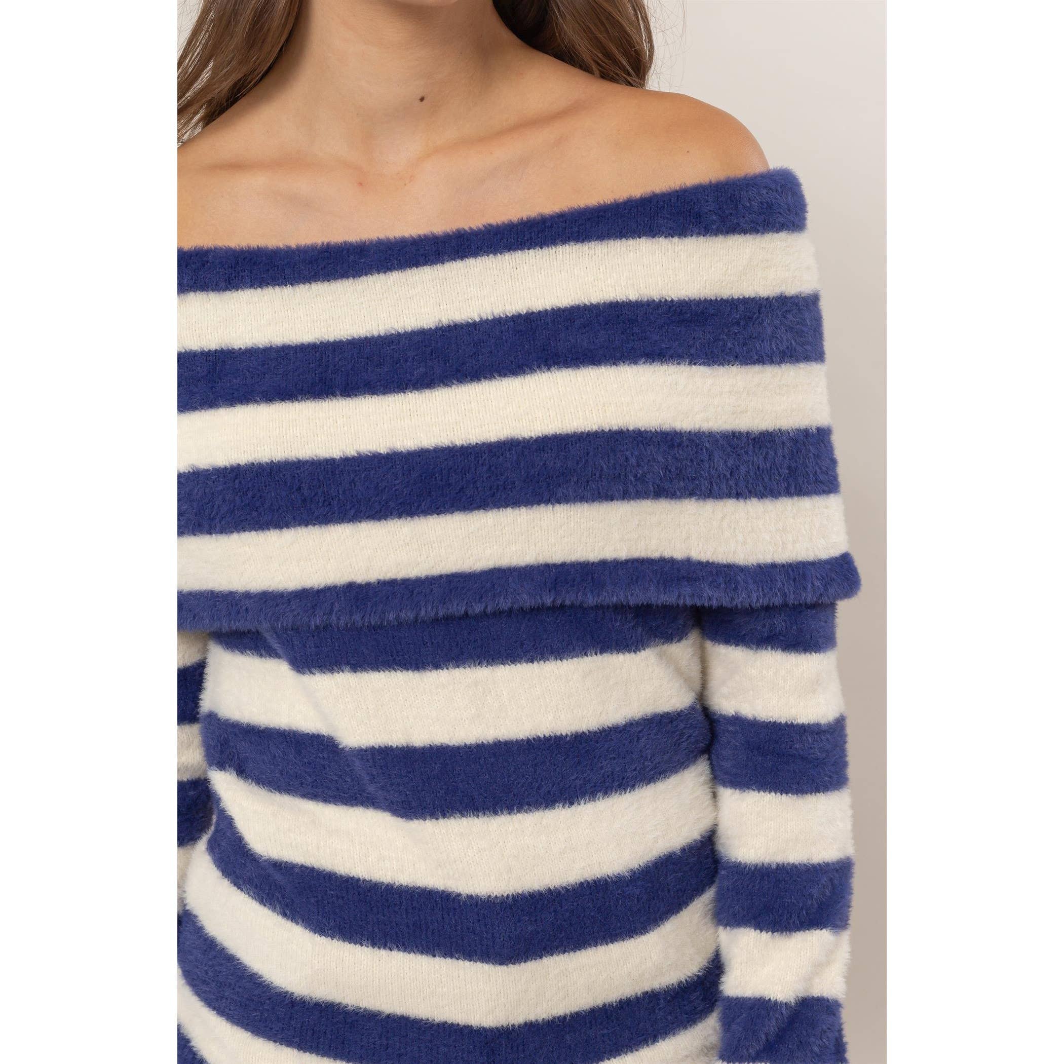 HYFVE - Venta al por mayor Jersey de punto - Mujer - Jersey a rayas con hombros descubiertos3