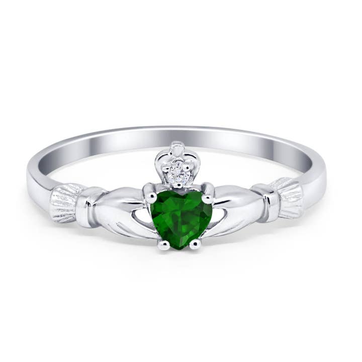 Claddagh Heart Promise Ring Simulated Green Emerald CZ for wholesale by Blue Apple Imports