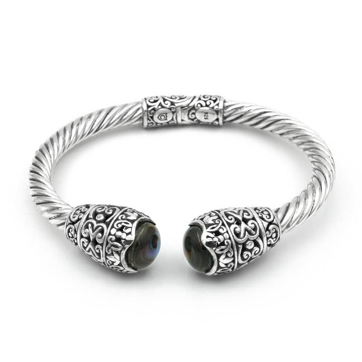 Double Abalone Sterling Silver Balinese Bangle for wholesale by Damai Designs