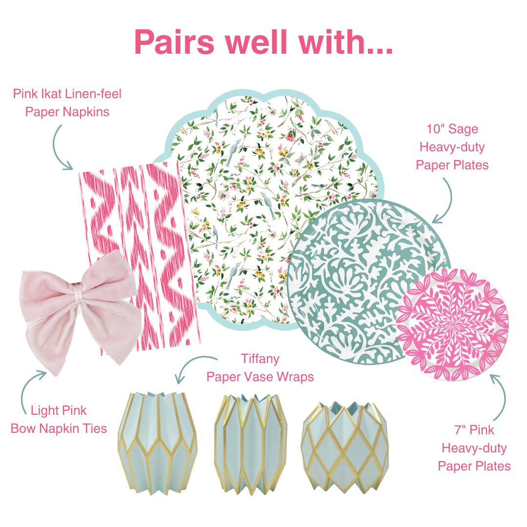 Lucy Grymes Designs - Venta al por mayor Mantelito desechable - Manteles de papel con borde festoneado estilo Chinoiserie lila | Juego de 243