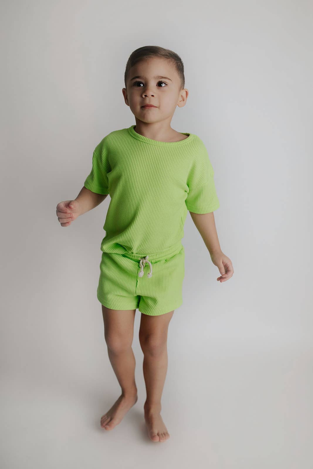 Three Little Tots – wholesale Top & short set – Kids – Lime Green Summer Waffle Toddler Top & Bottom Set5