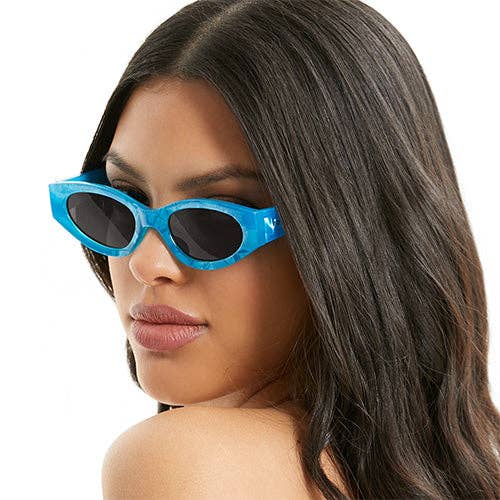 Turquoise - Noir Kat x Money Moves - Lunettes de soleil œil de chat bleu en vente sur Faire5