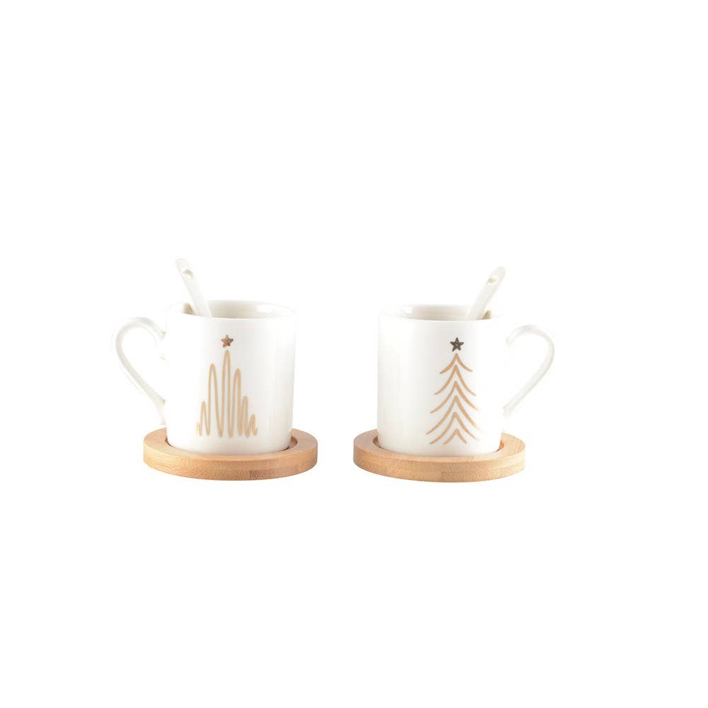 AULICA – wholesale Coffee mug – Fir tree coffee cups with spoons and saucers - set of 20