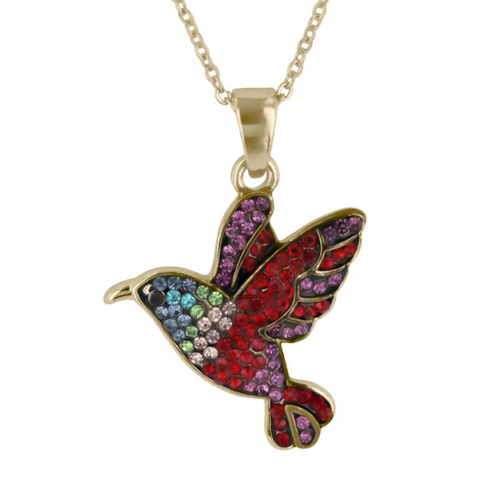 Colar Colar Color Pendente Colibri Dourado com Crys Multi Color por atacado de Luxe on Main LLC