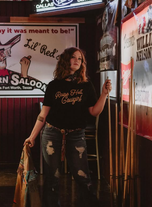 Rodeo Hippie - Wholesale Screen Printed T-Shirt - Women's - RAISE HELL, COWGIRL TEE BLACK2