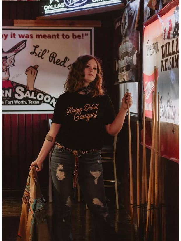 Rodeo Hippie - Wholesale Screen Printed T-Shirt - Women's - RAISE HELL, COWGIRL TEE BLACK2