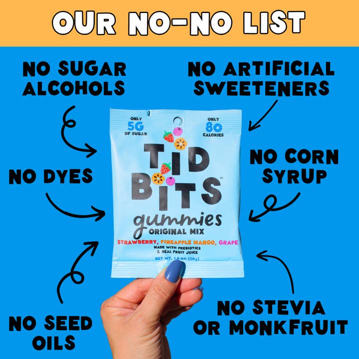 TiDBiTS Candy - Wholesale Gummy - 12pk Original Mix Gummy Candy, Low Sugar 5g, Prebiotics