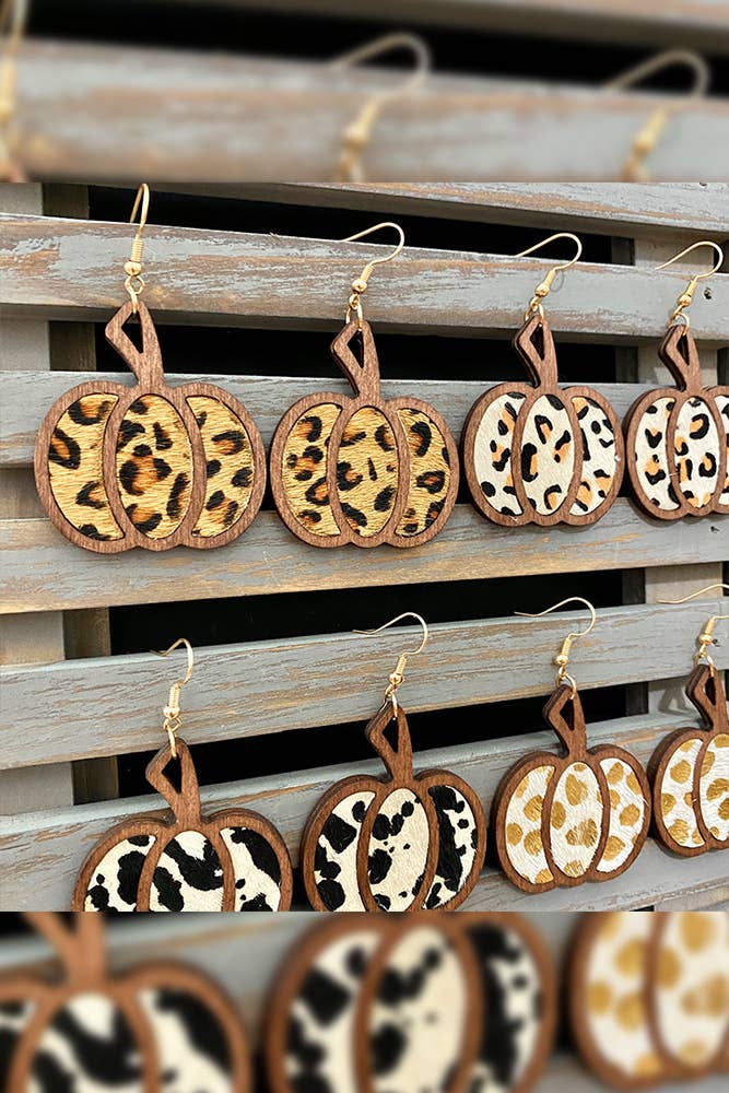 UNISHE - Wholesale Dangle Earrings - Leopard Pumpkin Wood Earrings ZK1024