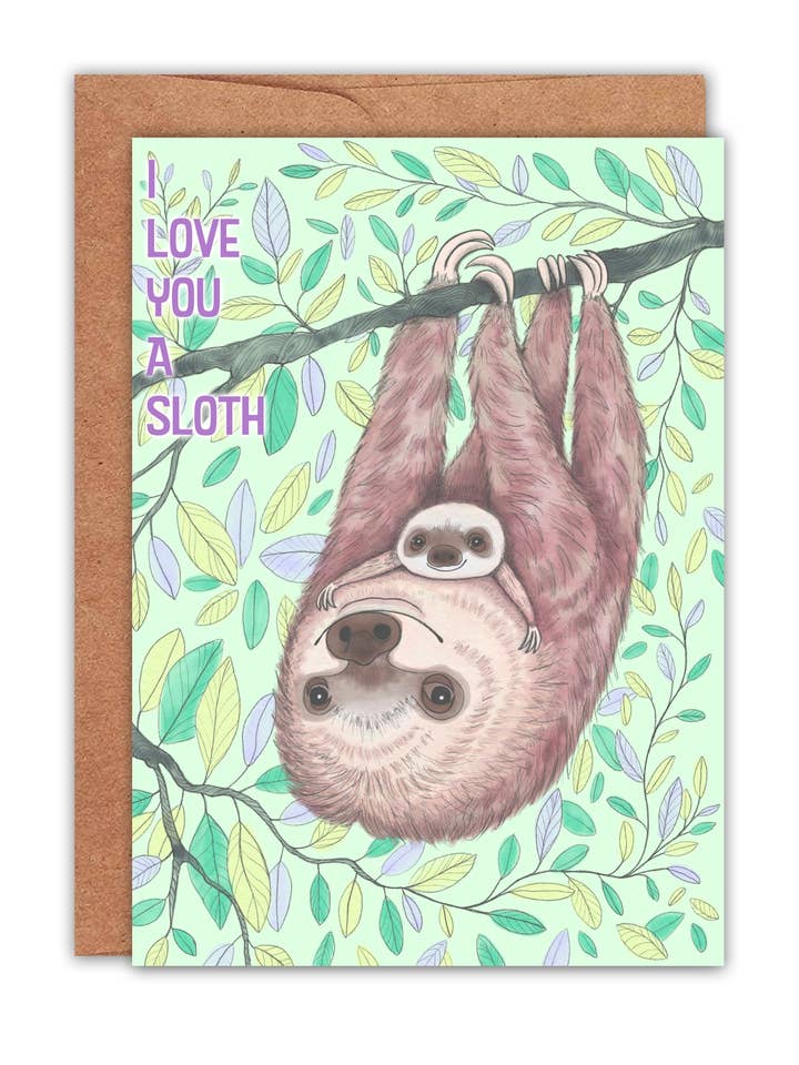 Jag älskar dig en Sloth Card för wholesale av Golden Grove Paper