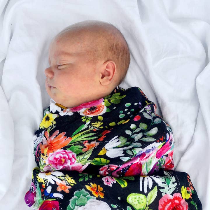 Chuckles & Caz - Wholesale Swaddle – Baby - Watercolour Flower Muslin Swaddle3