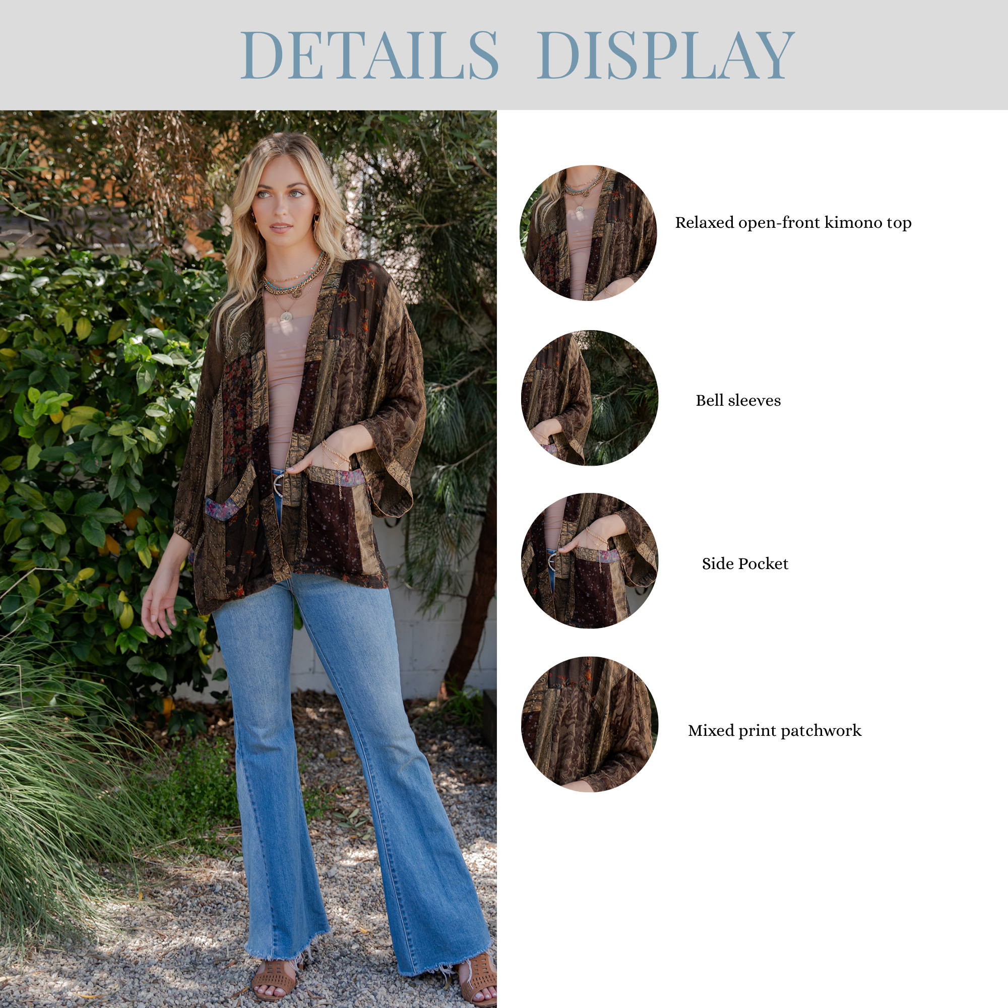 Young Threads - Wholesale Kimono - Women's - Kimono Top In Overdyed Mix N Match Patches - in 7 Color ways52